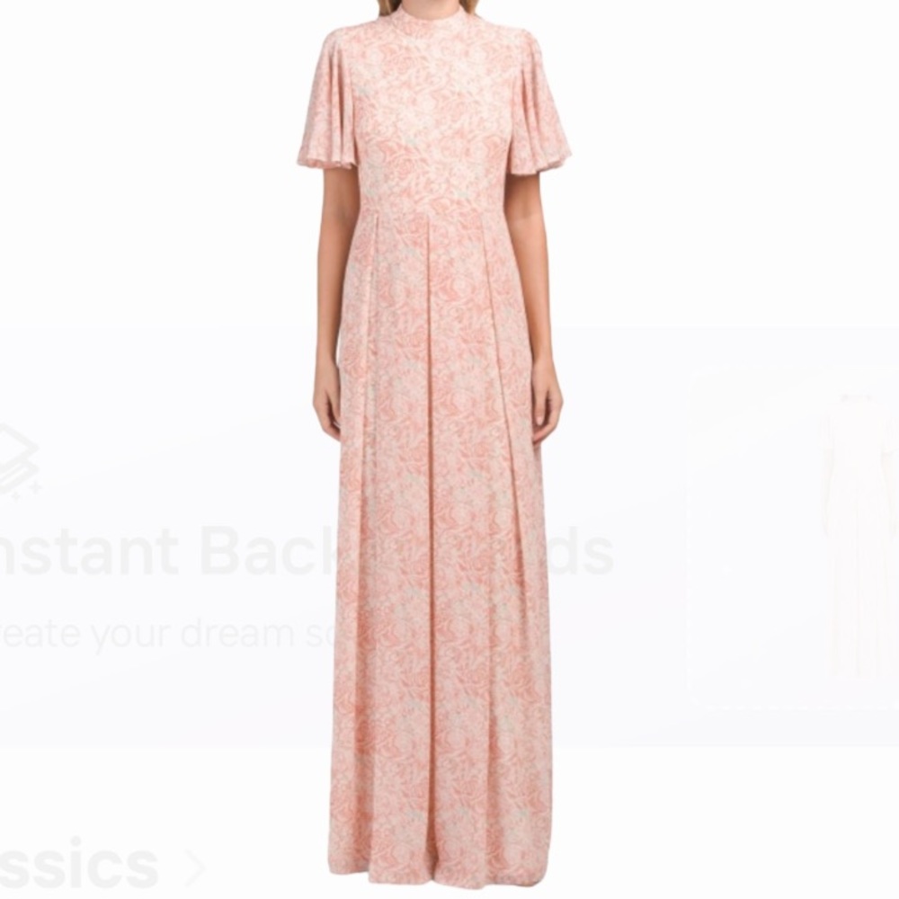 NWT MIKAEL AGHAL Pink Pleated Floral-Print Maxi Dress - Picture 2 of 7